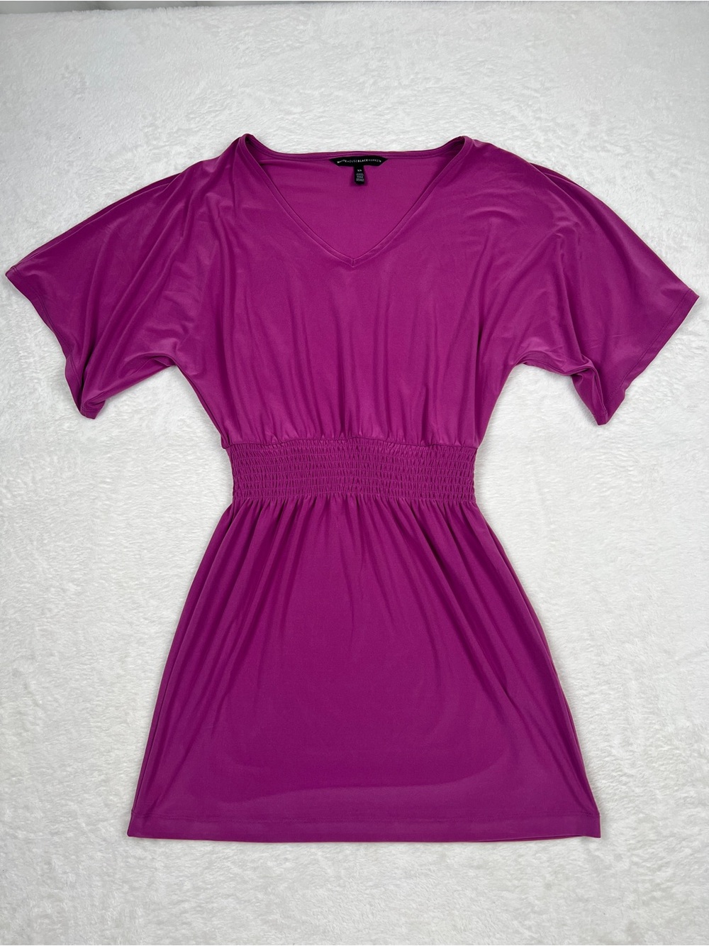 White House Black Market Smocked Waist Pocket Mini Dress Magenta XS NWOT